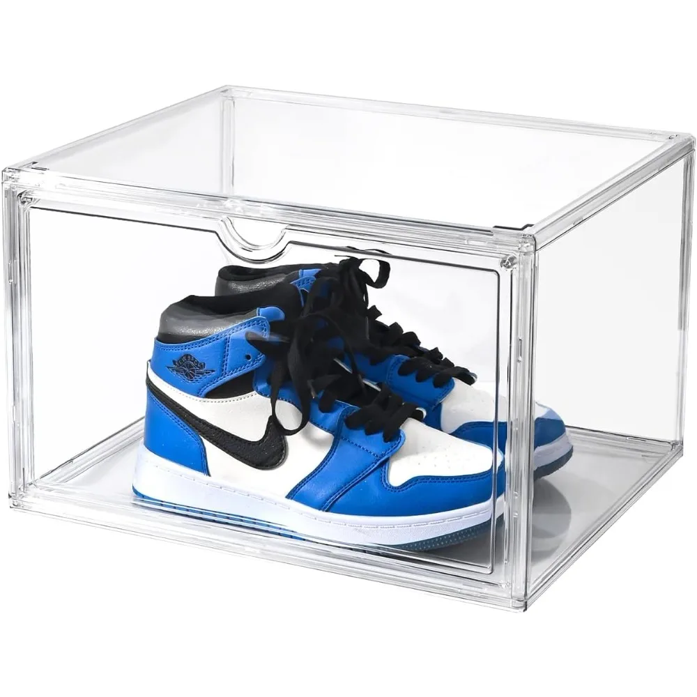 

Clear Shoe Organizer,Stackable Shoe Display Case,Shoe Box Storage Bins with Magnetic Door,Fit Shoe Size Up to US 14 (1Pack)
