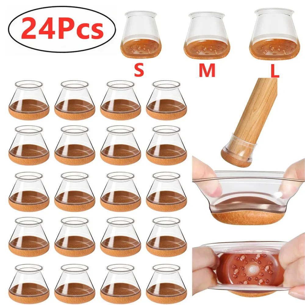 24pcs Chair Leg Caps Floor Protector Pads for Silicone Furniture Leg Mute Transparent Leg Protectors Cap Floor Scratch Resistant