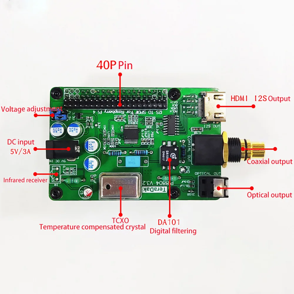 Imagem -04 - Placa de Som de Áudio Digital para Raspberry pi Decodificação Board Raspberry pi 2b 3b 3b Além Disso 4b Dsd64 128 256 512 Wm8804g I2s Óptica Coaxial Hdmi Hifi Dac