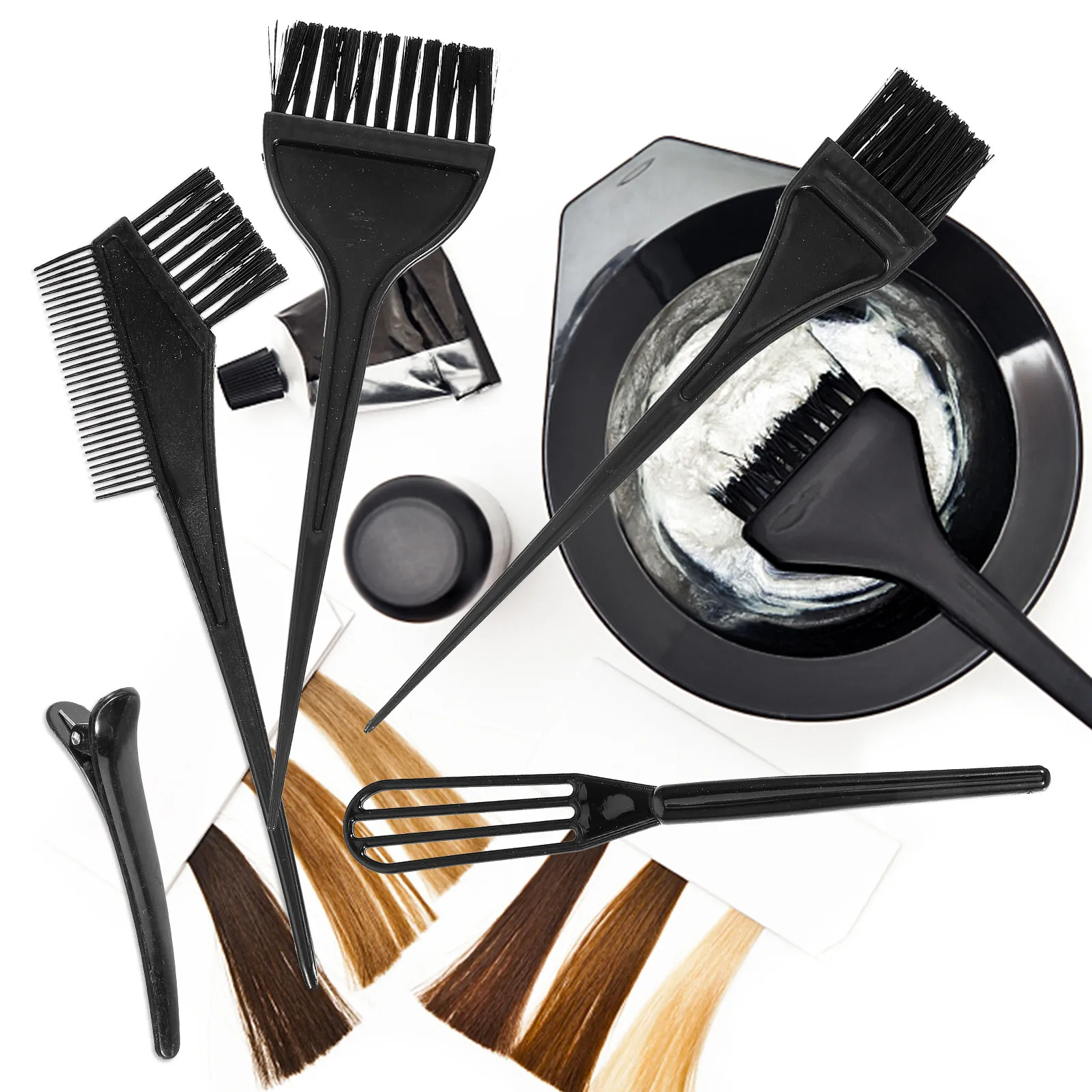 

1Set Hair Dye Tools Set Professional Coloring Kit with Mixing Bowl Brushes Applicator Gloves Haircap for DIY Salon Styling