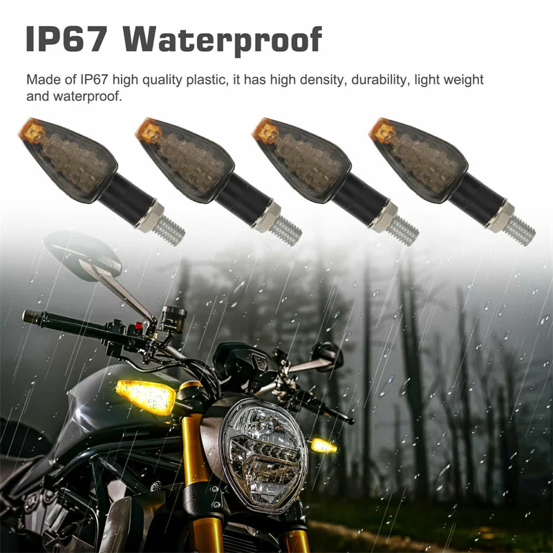 4Pcs Motorcycle IP67 LED Turn Signal Light Indicator Lights Blinkers Flashers Amber Color Accessories Universal For Most Motor