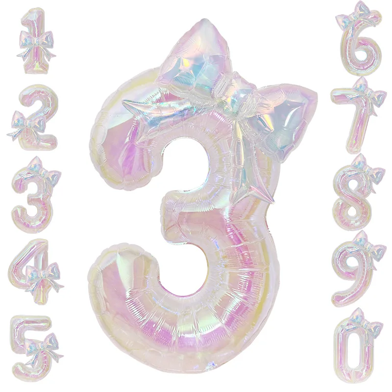 

40Inch Transparent Colorful Number Balloon with Bow Foil Balloon for Adults Kids Girl Boy Birthday Party Anniversary Decoration