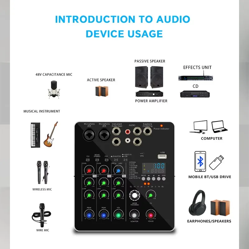 GAX-DP216 Professional Portable Digital Dj Console with USB Mixer Cross Border Live Singing 2 Channel Audio Mixer