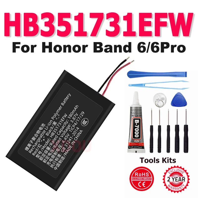 New Battery HB351731EFW For Huawei Honor Band 6/6Pro FRA/ARG-B19/B29/B39/B59 batteries Watch Replacement Batteries 180mAh +Tools