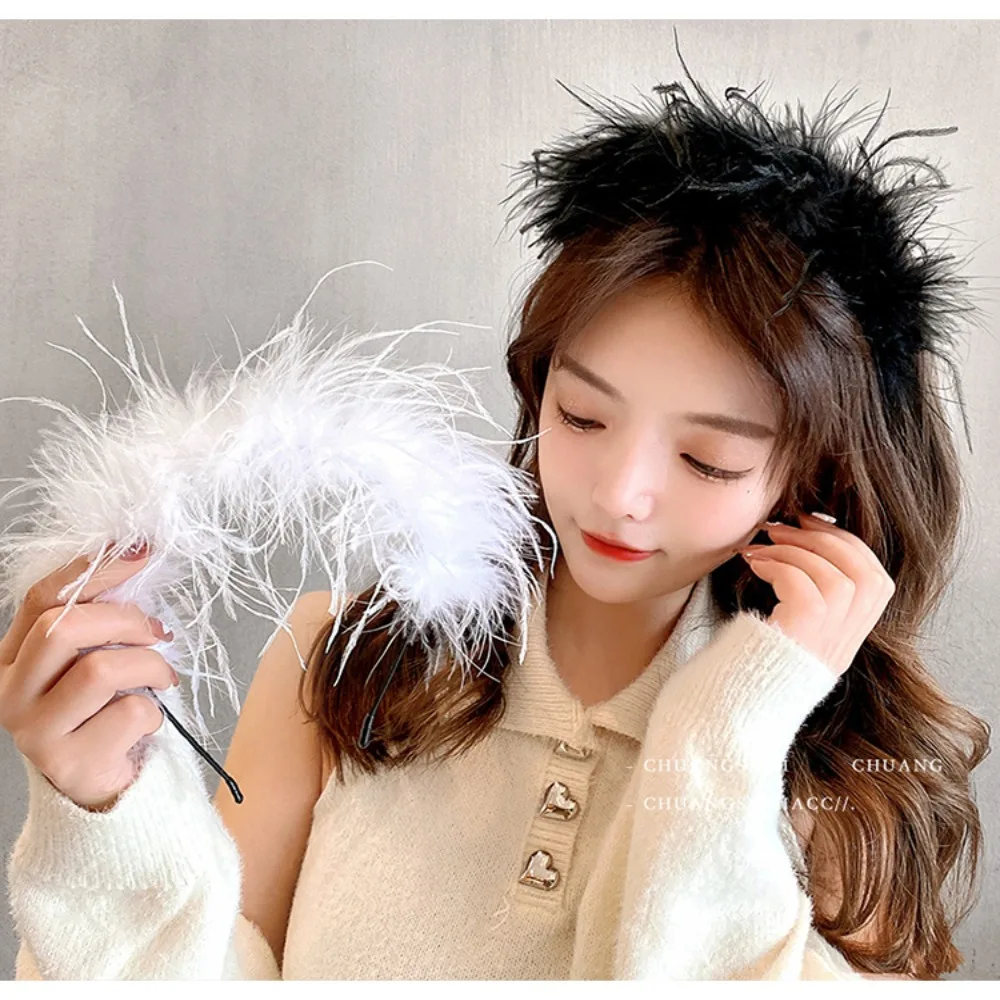 2022 White Black Feather Hairband For Girl Woman Super Fairy Temperament Headband Stage Show Outdoor Fashion Accessories