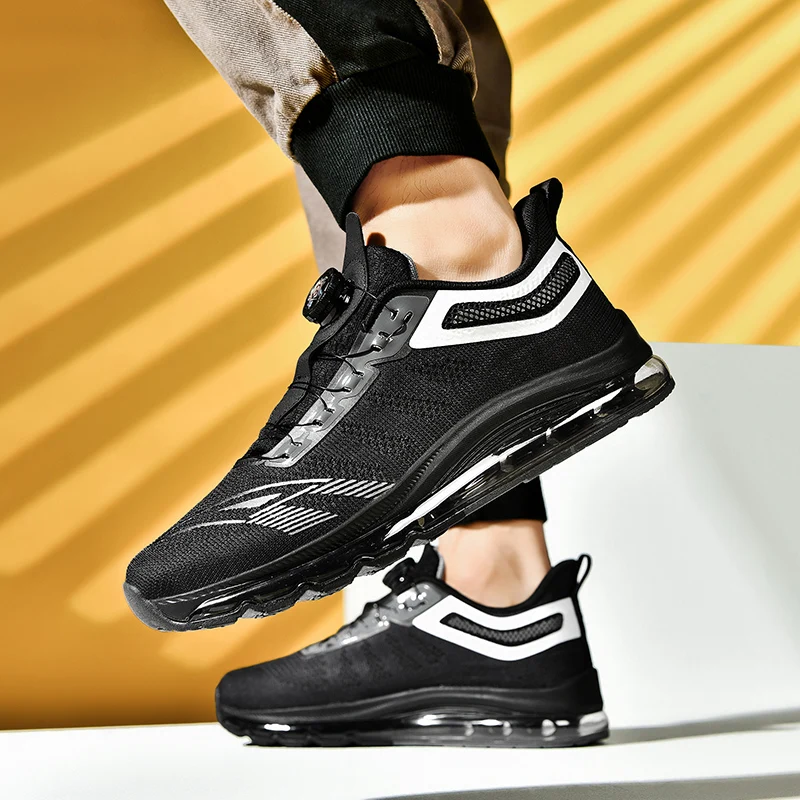 New Rotating Buckle Sports and Casual Shoes Men\'s Air Cushion Running Shoes Large Mesh Breathable Shoes Outdoor Fashion Footwear