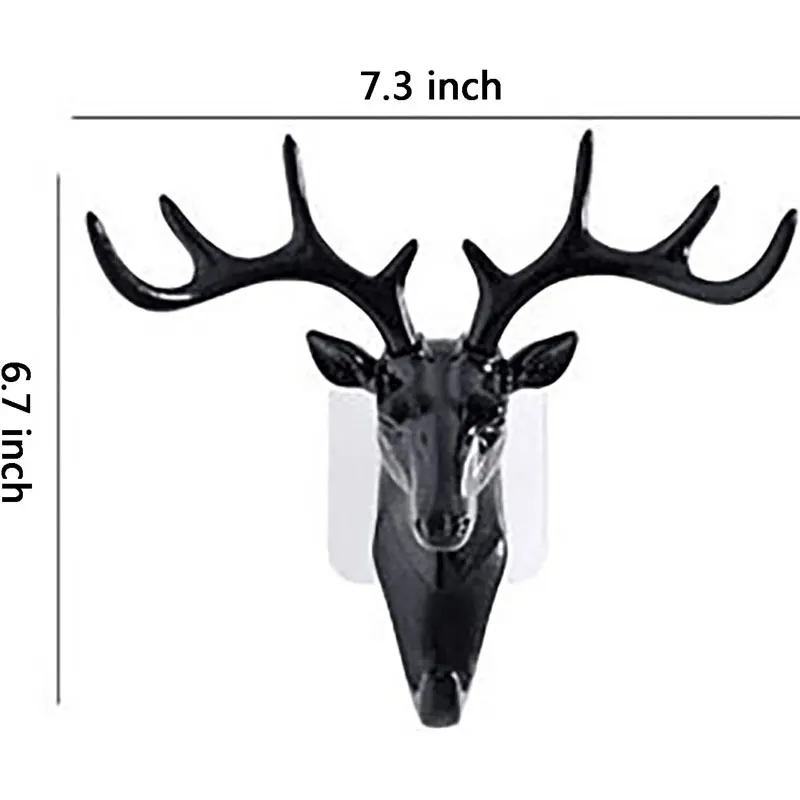 1PC Nail-Free Deer Head Hooks Self Adhesive Deer Antler Hooks Decorative Animal Wall Key Holder Wall Hooks for Home Office Decor