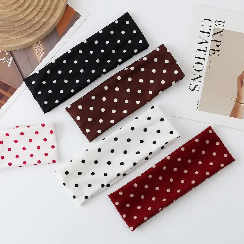 2/6Pcs Retro Polka Dot Fabric Wide Hairband For Women Elegant Outdoor Wear Girls Sporty Yoga Headband
