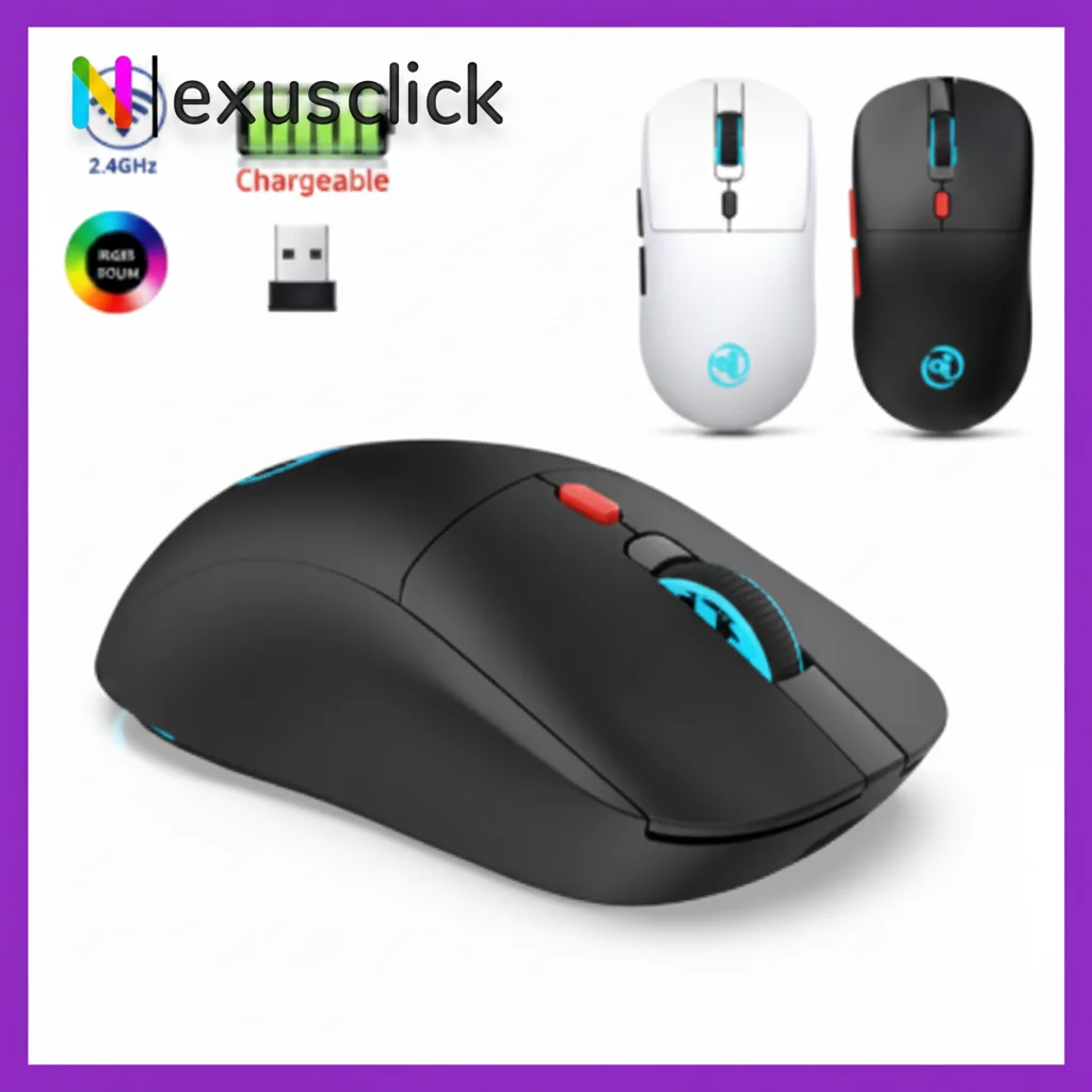 Rechargeable 2.4G Wireless Gaming Mouse RGB Backlit Ergonomic Optical Computer Mice with USB Receiver for PC Laptop Mac Gamer
