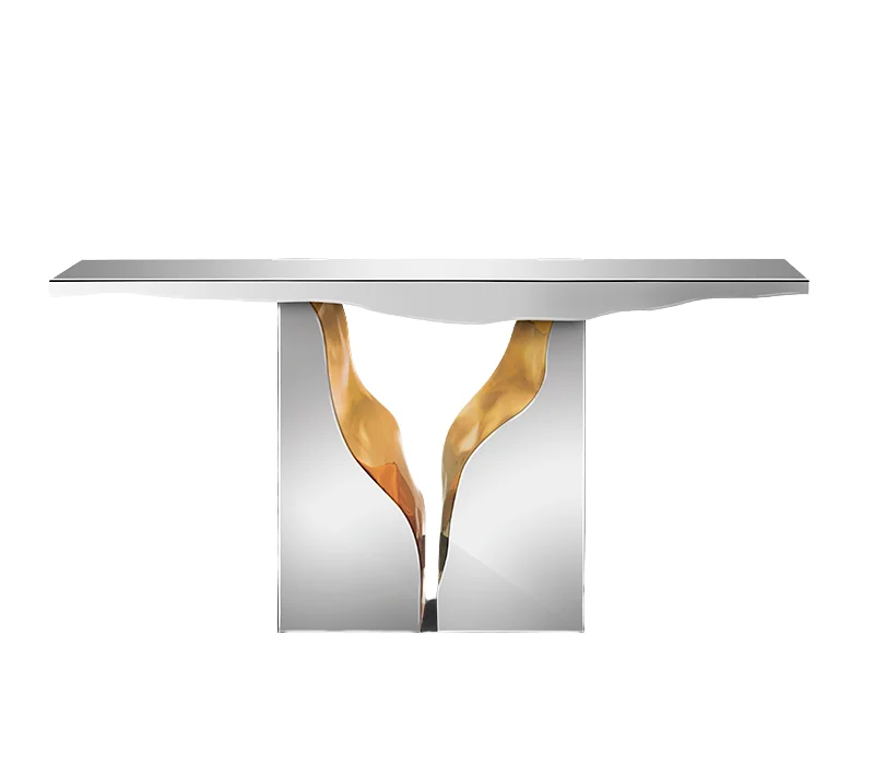 Luxury Living Room Furniture Entrance Table Shiny Metal Base Hallway Decorative Table Stainless Steel Top Console Table