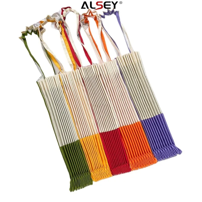 ALSEY Miyake Pleated Women's Shoulder Bag Patchwork Series Canvas Shopping Bag Niche Hundred Tote Korean Folding Fan Organ Bag