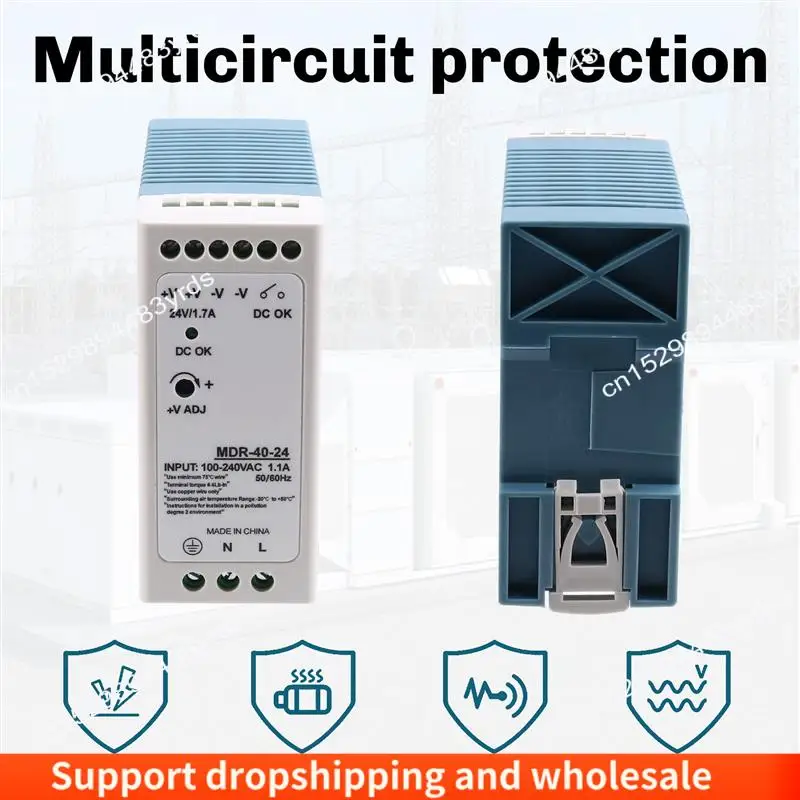AA86 MDR-40-24V 24V 40.8W Din Rail Power Supply Ac-Dc Driver Voltage Regulator Power Suply 100V-240V