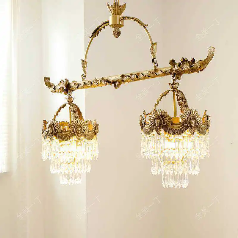 

long restaurant chandelier study crystal luxury atmosphere retro villa all copper high-end atmosphere lamp