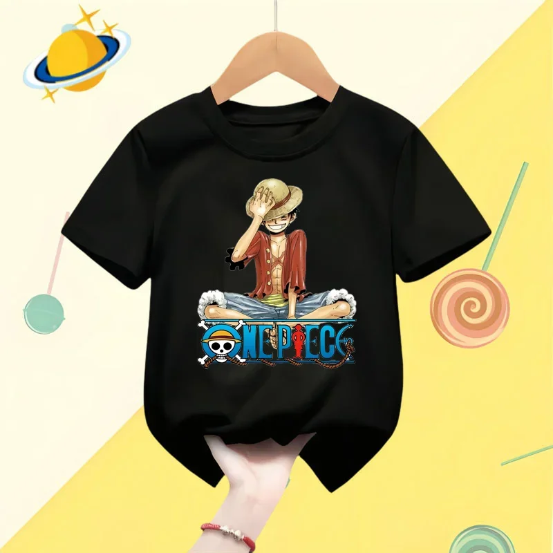 Anime Luffy dzieci t-shirt z kreskówkowym nadrukiem letnie sportowe z krótkim rękawem jednoczęściowy koszula na co dzień chłopców koszula Harajuku