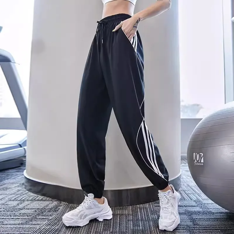 Women Jogging Pants High Waist Tracksuit Sports Pants Gym Running Training Fitness Trouser Casual Loose Side Striped Sweatpants