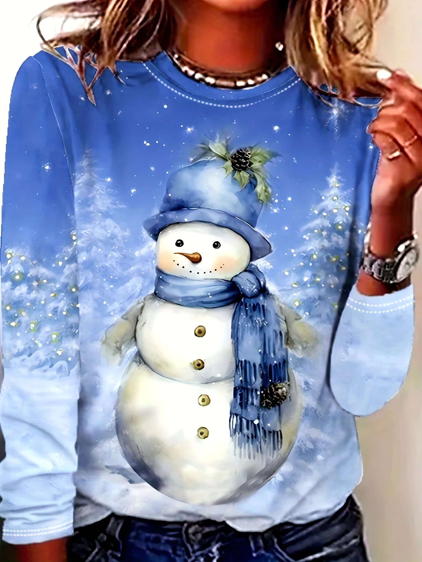 Fashion 3D Print Snowman Christmas Theme O-Neck Long Sleeve T-Shirts Womens Clothing Casual Y2K Clothes Harajuku Female Clothing