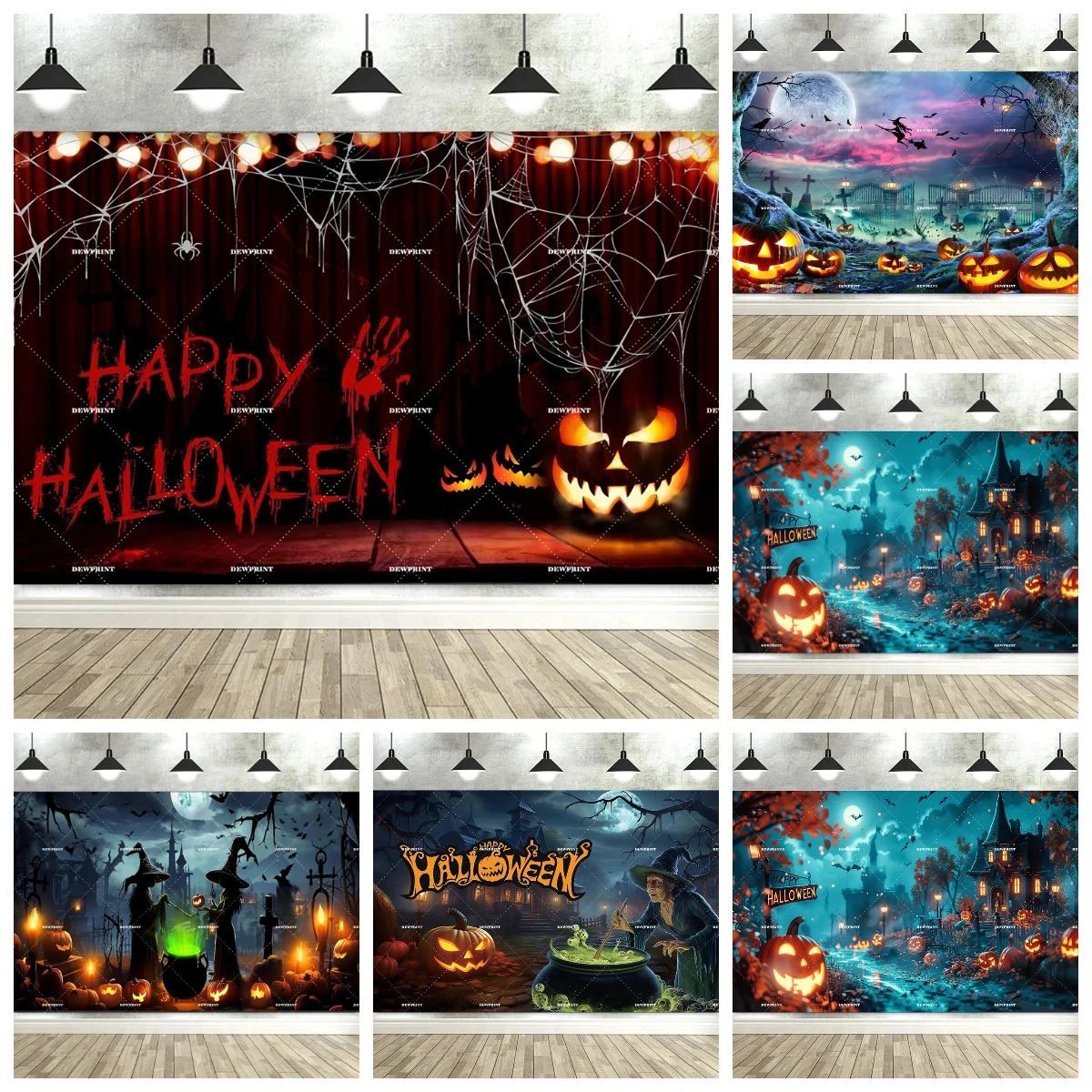 Dewprint Halloween Witch Banner Backdrop Party  Spooky Castle Pumpkin Grim Reaper Background Indoor Outdoor Photography Prop