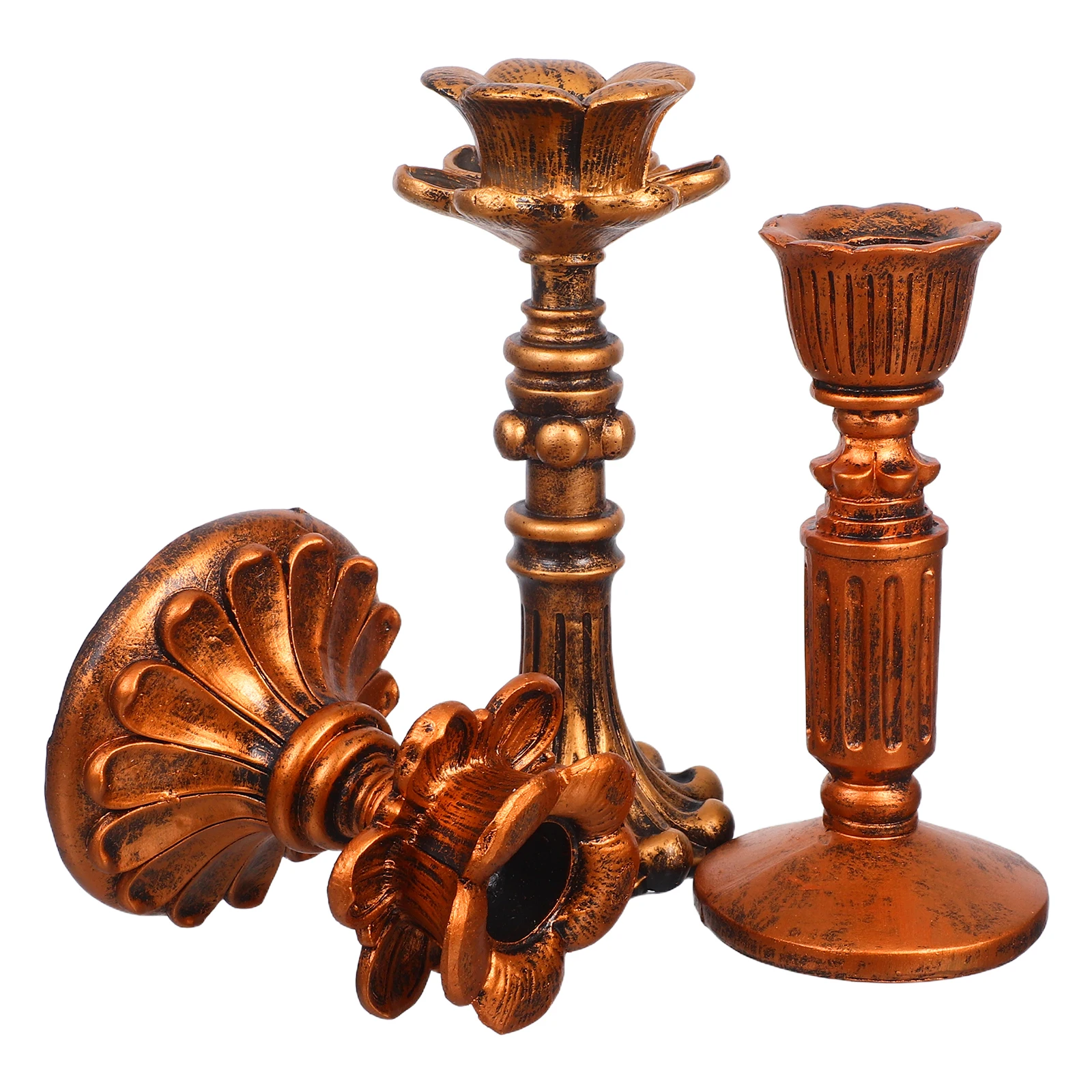 

3 Pcs Vintage Candlestick Iron Holder Decorative Farmhouse Tables Rustic Vessels