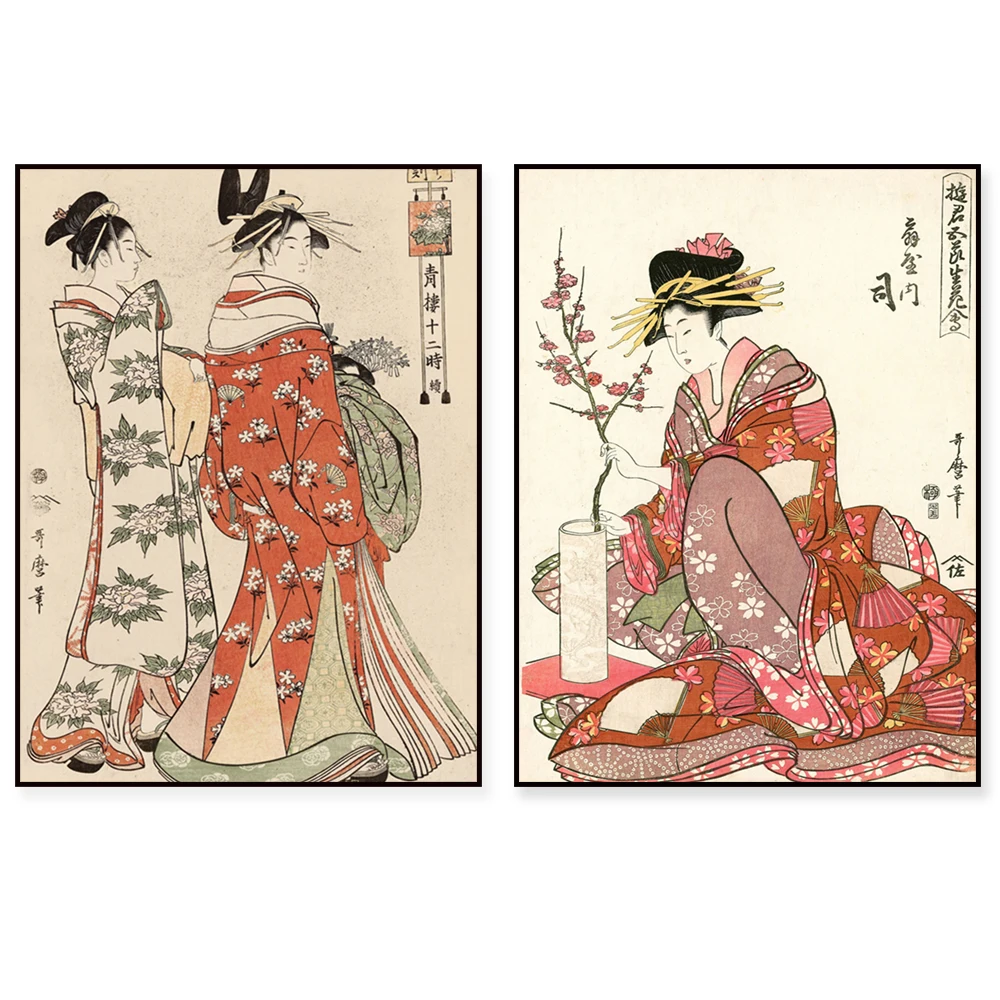 Japanese Geisha - Kyosai Eisen Japanese art, Ukiyoe posters, Asian decoration, Japanese women, kimono, geisha illustrations,