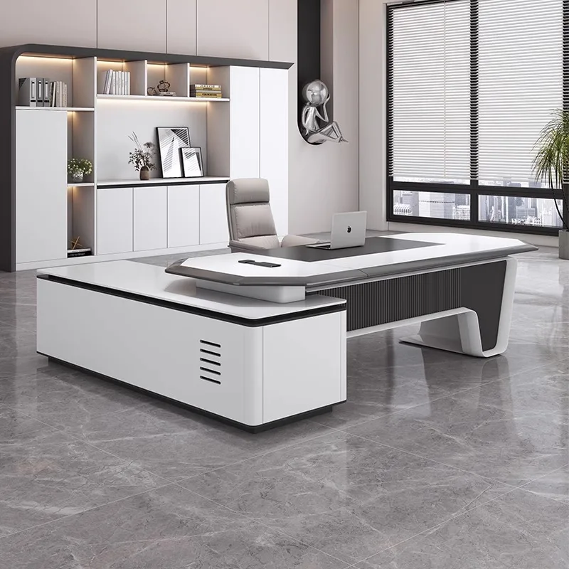 High-end painted boss table, simple and modern light luxury high-end single president table and chairs
