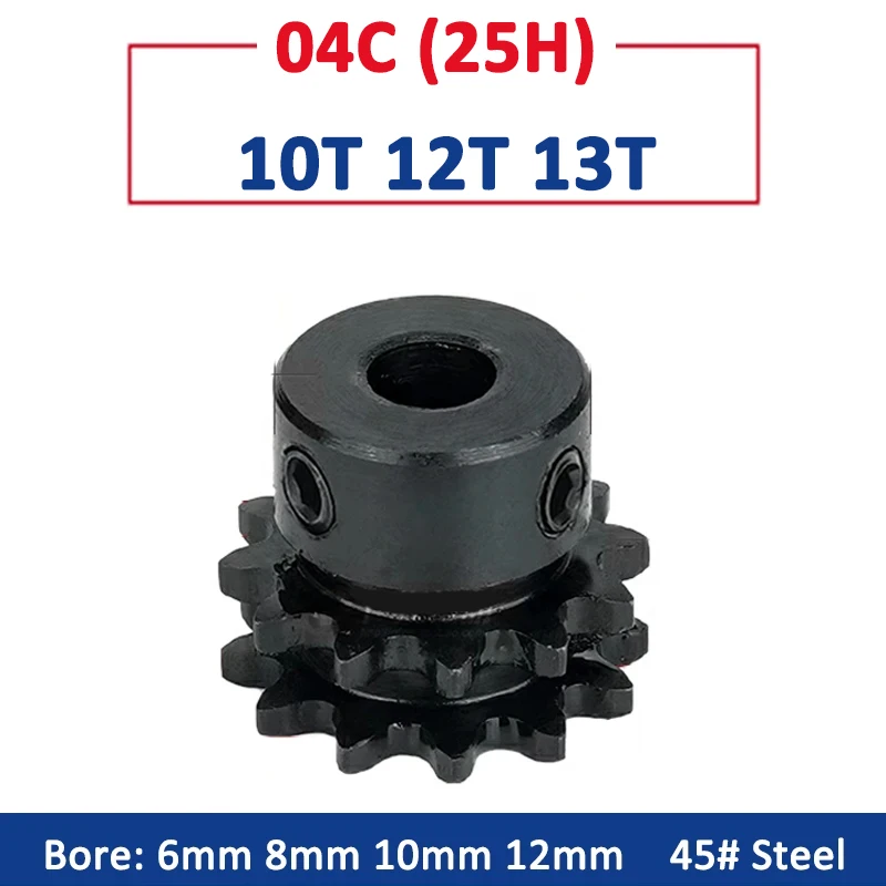 

1pc 10 12 13 Teeth 04C 25H Double Row Sprocket for Roller Chain 10T 12T 13T 45# Steel Gear Industrial Drive Sprocket Wheel