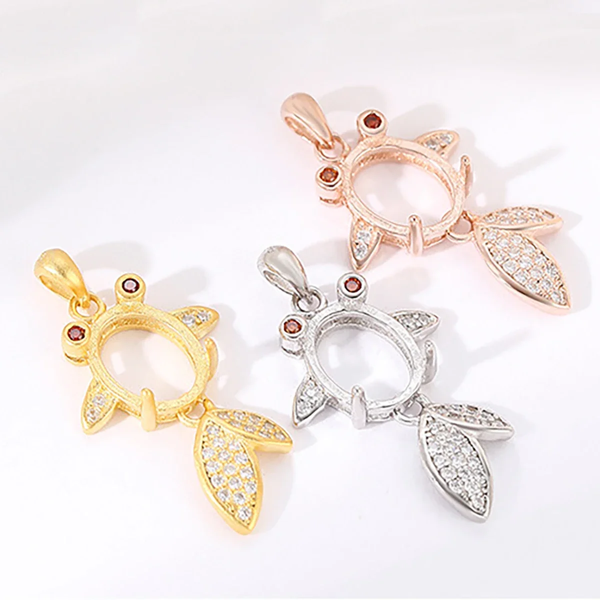 

925 Sterling Silver Pendant Empty Support Goldfish Carp Silver Support Set DIY Oval Cabochon Necklace Jewelry Making