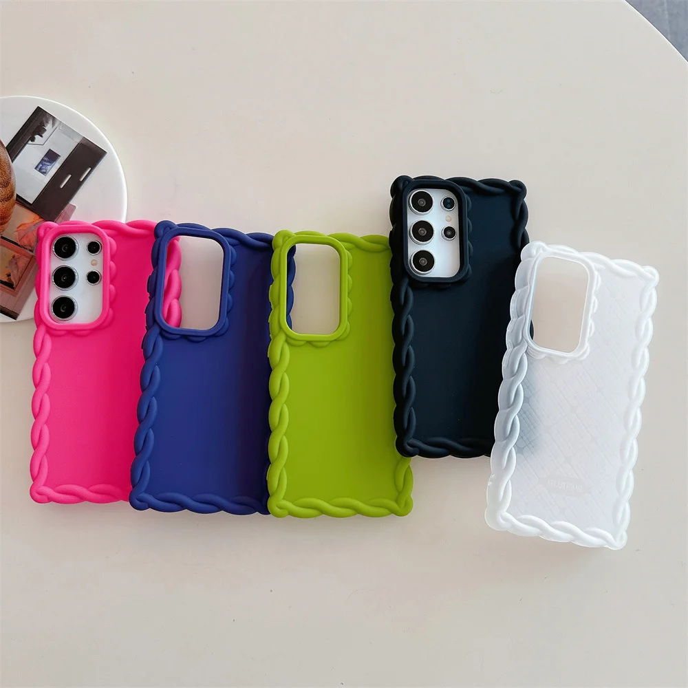 Candy Color Twisted Frame Soft TPU Case for Samsung S24 FE S25 Plus A24 A14 A15 A05S A35 A55 A54 A13 A16 Shockproof Phone Capa