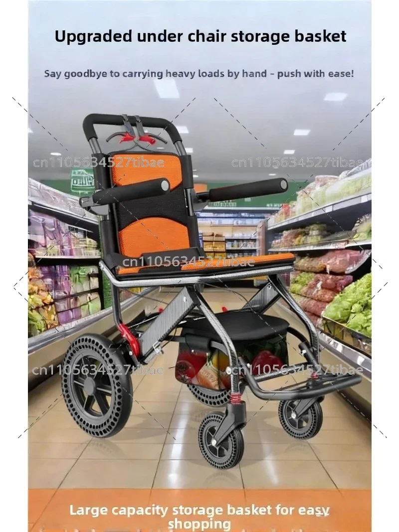 Ultra Lightweight Portable Wheelchair Foldable Hand Push Blue Scooter for Travel And Shopping Small Belt Design for Elderly