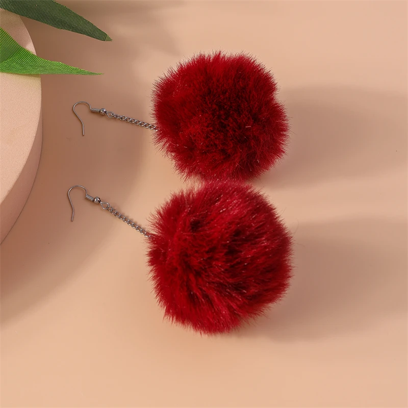 Trendige bunte große Plüsch-Kugel-Ohrringe für Frauen und Mädchen, Party, Festival, Schmuck, Geschenke – Detail 23