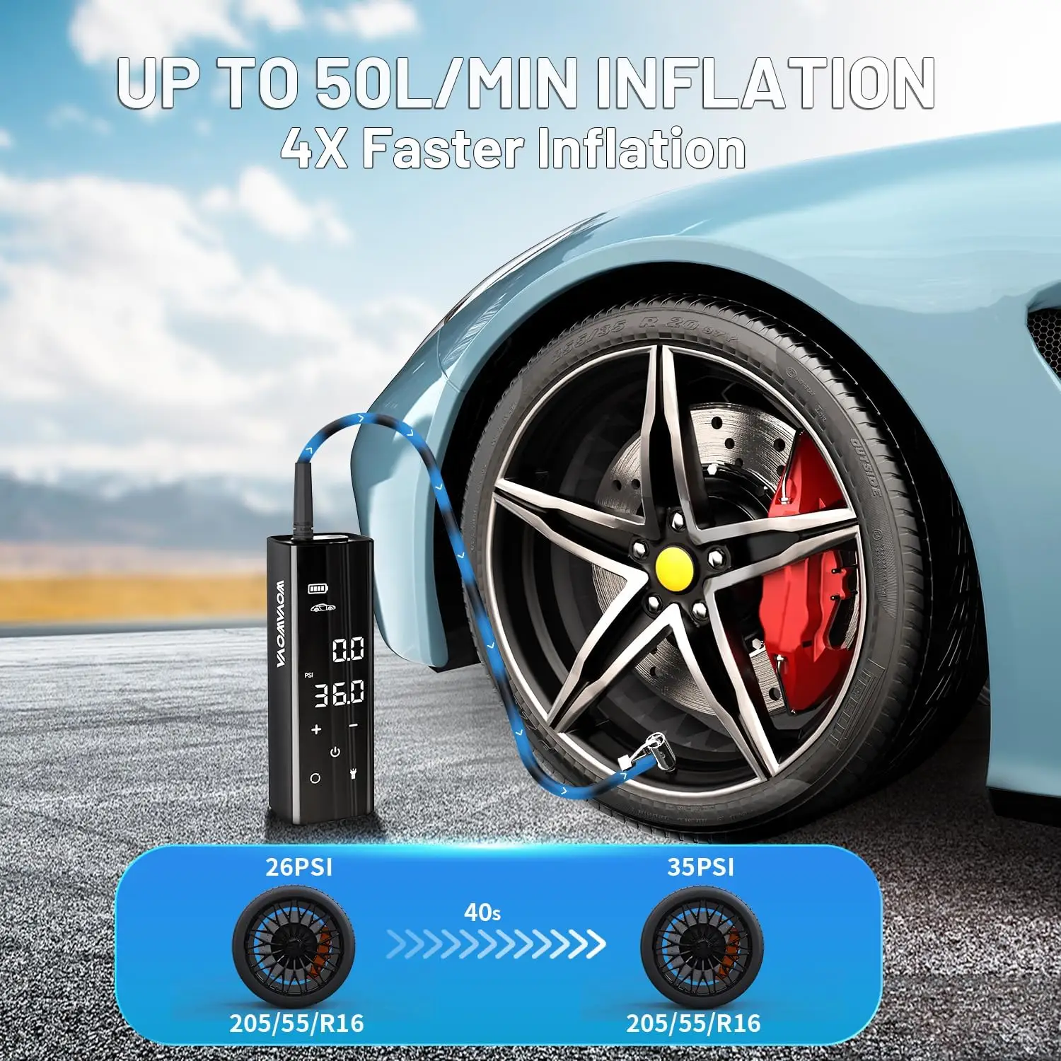 Tire lnflator Portable Air Compressor, 150PSI Cordless & 4X Faster Inflation, 12000 mAh Air Pump, 7.4