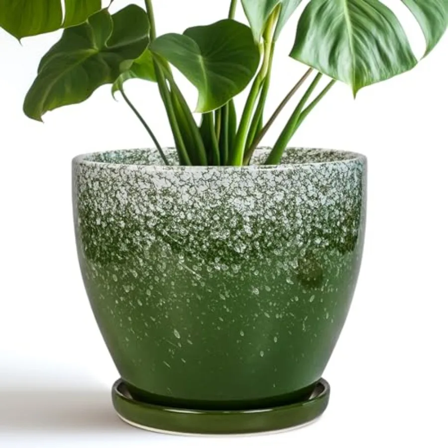 

Ceramic Pots for Plants - Planter for Indoor Outdoor Plants, Round Planter, Large Flower Pot with Draage and Saucer, Home Room
