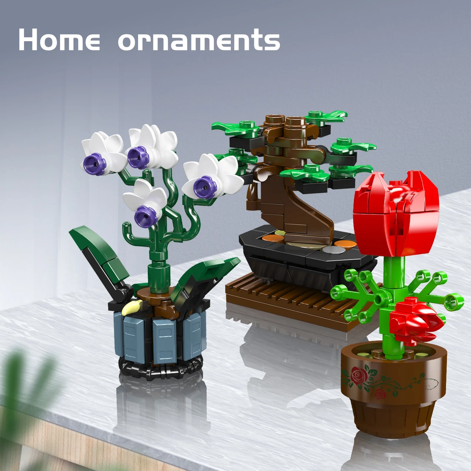 3PCS Fiori Artificiali Building Blocks Piante in Vaso Piccole Particelle MOC Assemblaggio Mattoni Modello Ornamenti Ragazza Giocattoli FAI DA TE Regali