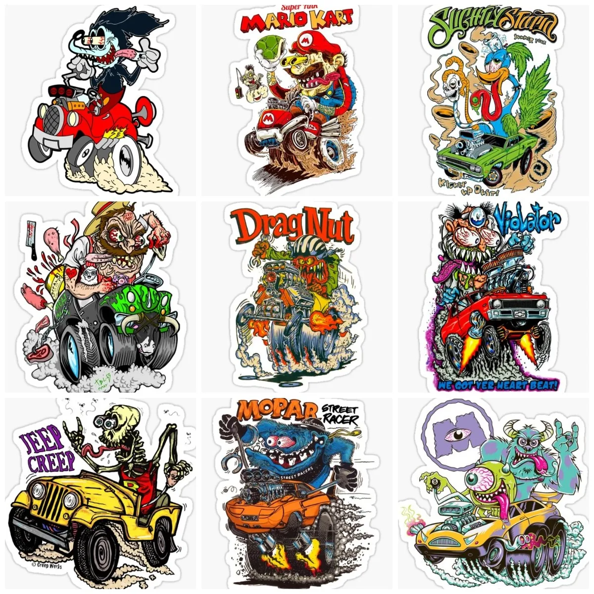 Crazy Rat Fink Sticker Laptop Motorcycle Car Wall Accessories Truck Window Glass Bicycle Glass Helmet Racing Off-road Decal PVC