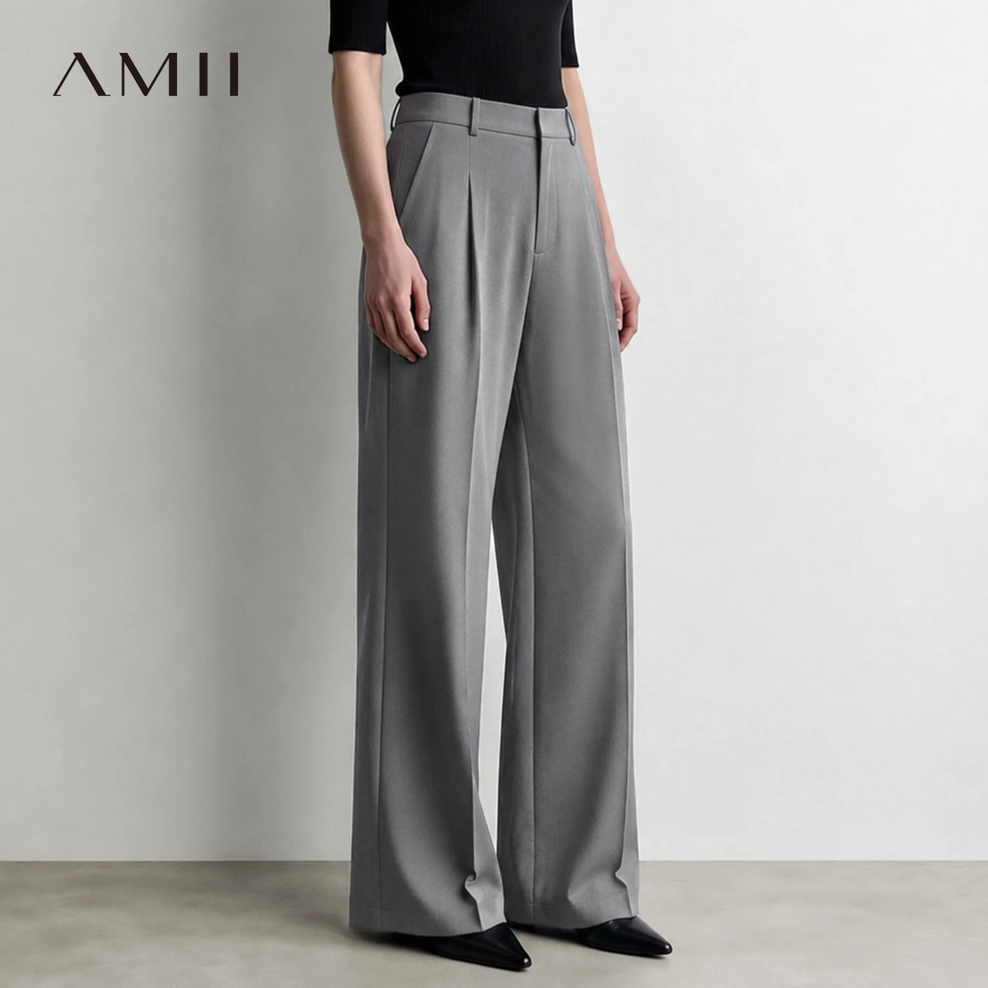 Amii Women's Natural Elastic Waist Stretch Wide Leg Pants 2026 Autumn Minimalist Casual Oversized Slimming Trousers 12624003