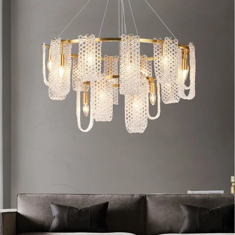 

Luxury living room chandelier modern simple dining room bedroom crystal lamp hotel villa penthouse hanging luster lamp