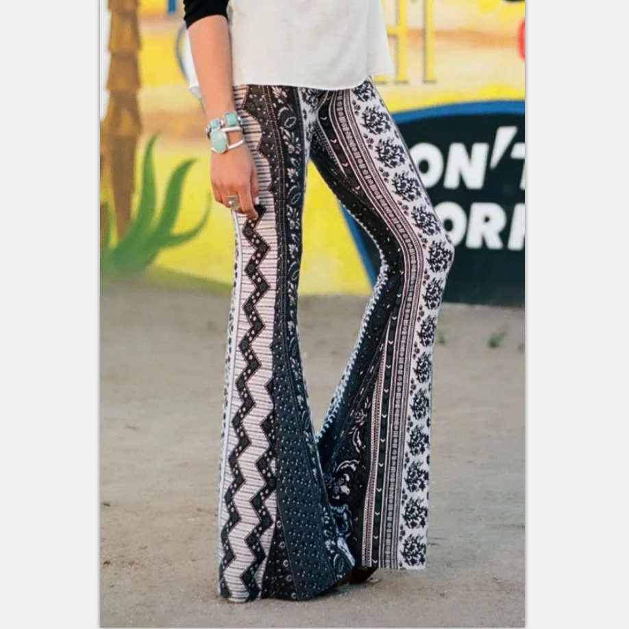 Fashion Print Leggings High Waist Wide Leg Flare Pants Women Vintage Women Summer Bottom Sexy Skinny Long Trousers Boho Pants