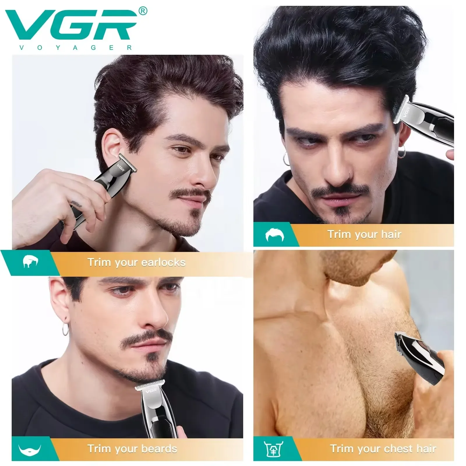 VGR Capelli Trimmer Ricaricabile Elettrico Professionale Forcina per capelli Senza fili、 Barbiere Tagliacapelli Rasatura Macchina per uomini V-030