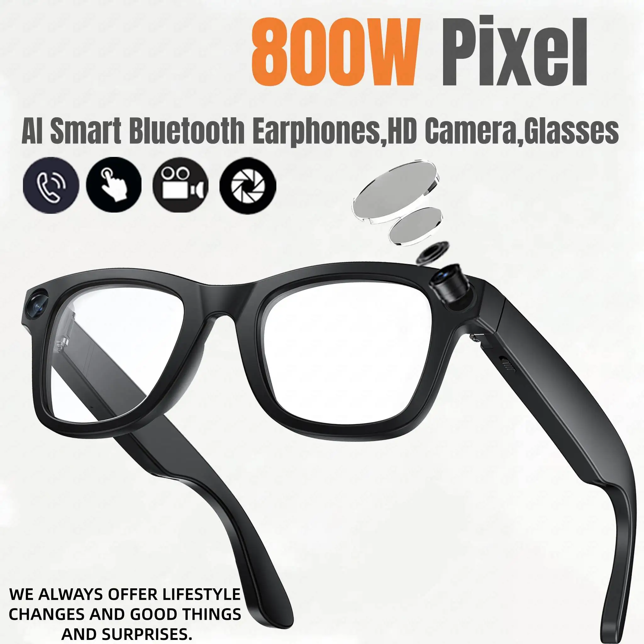 2025 lunettes intelligentes AI 800W Pixel AI caméra de prise de vue HD Photo vidéo appel vocal traduction étanche dispositifs de verre SmartGlasses