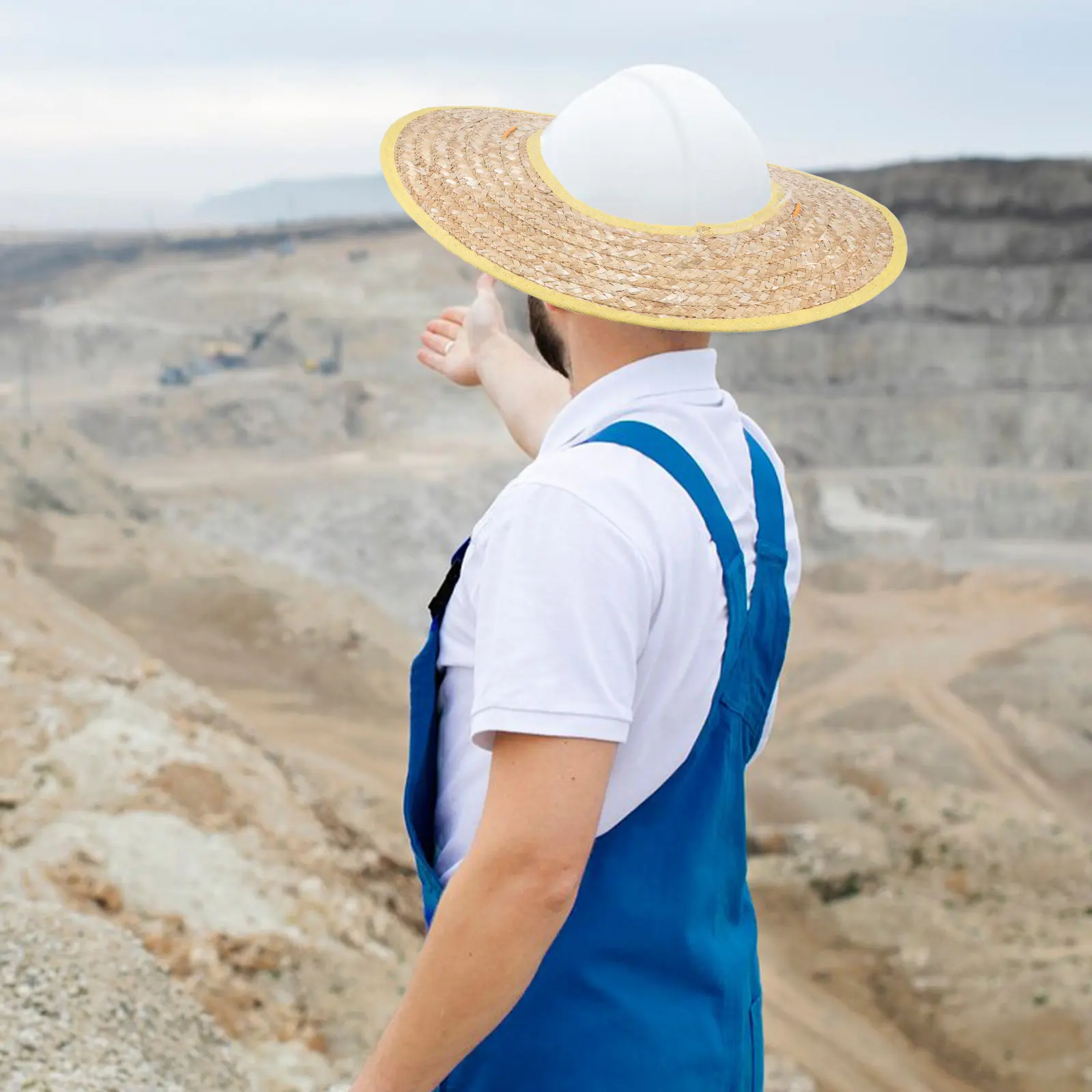 

2Pcs Hard Hat Sun Shade Straw Visor Wide Full Brim Sun Protection for Outdoor Work Construction Use Hard Hat Accessories