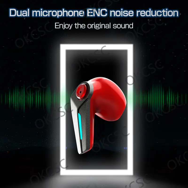 OKCSC Mecha Game Music Earphones 5.3 Bluetooth Headset Low Latency In-Ear Dual Mic ENC Noise Reduction TWS Earbuds Headphones