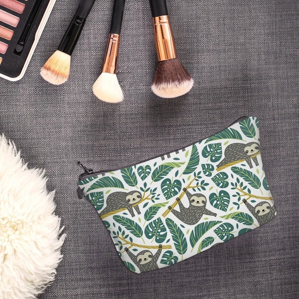 Fashion Sloth Abstract Art Cosmetic Bag Waterproof Printing Swanky Turtle Leaf Toilet Bag Custom Style for Travel Teacher Gift