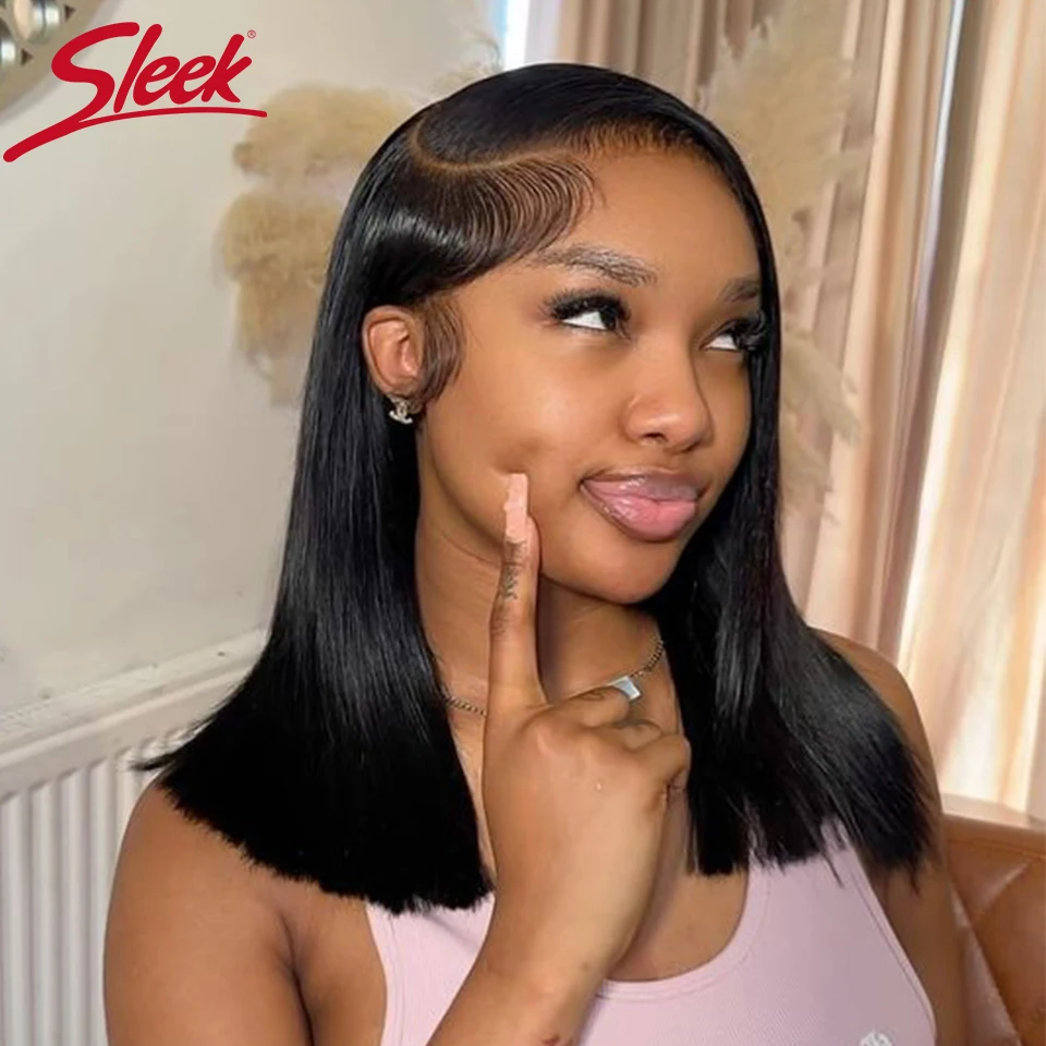 

Sleek Straight Human Hair Wigs For Women Left sided 13X6X1 Lace Front Wigs Natural Black 18 Inch Remy Brazilian Hair Wigs