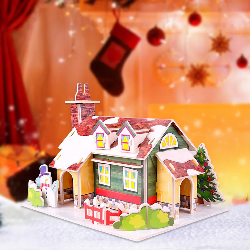 Children's Puzzle 3D Model Assembling Educational Toys Christmas Scene DIY Handmade Boys and Girls