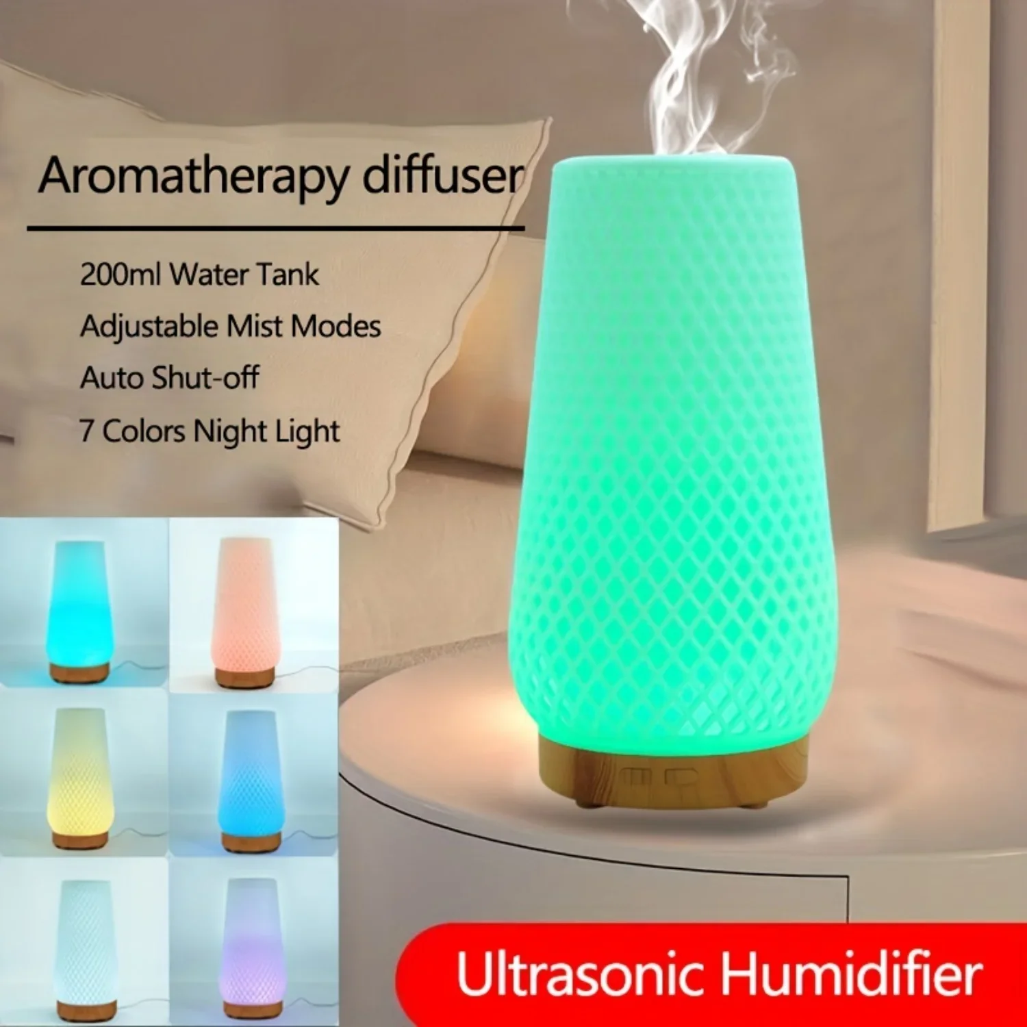 Portable Cool Mist Humidifier, 7 Color Night Light, USB Essential Oil Diffuser - Air Moisturizer & Relaxation