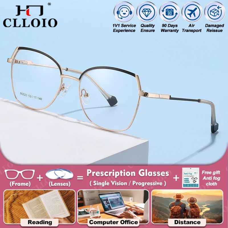 

CLLOIO Simple Trendy Geometric Frame Optical Prescription Eyeware Women Anti Blue Ray Myopia Computer Multifocal Reading Glasses