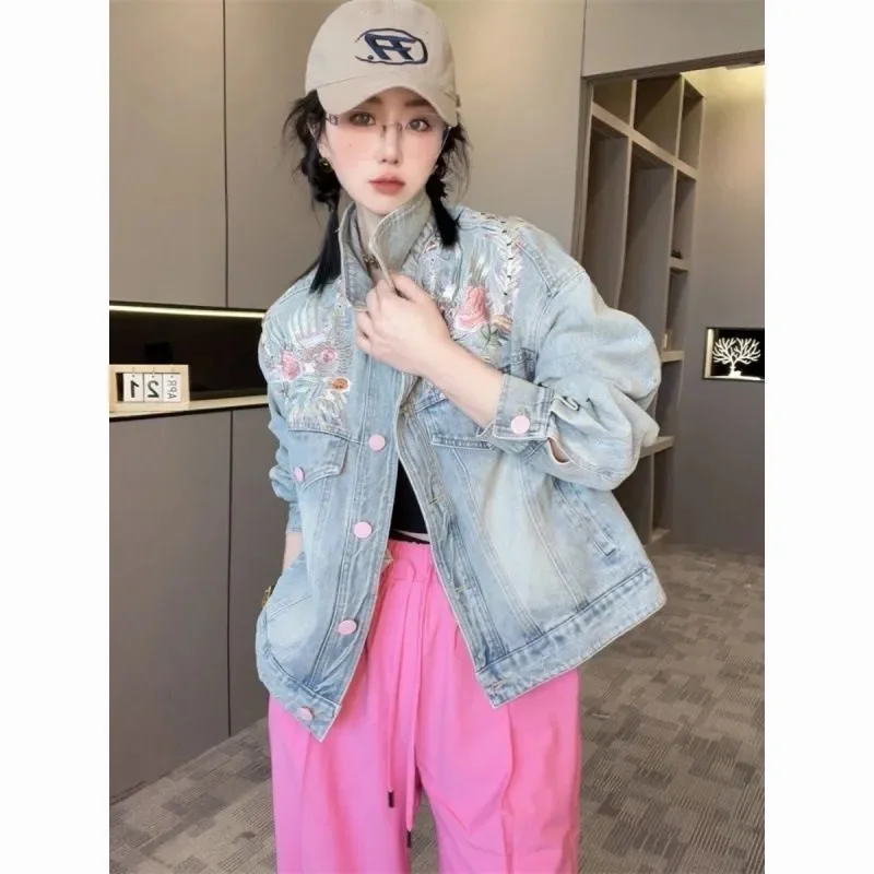 

Spring and Autumn Short Denim Jacket 2025 Jacket Advanced New Style Fashionable Embroidery Loose and Slim Long Sleeve Top Jacket