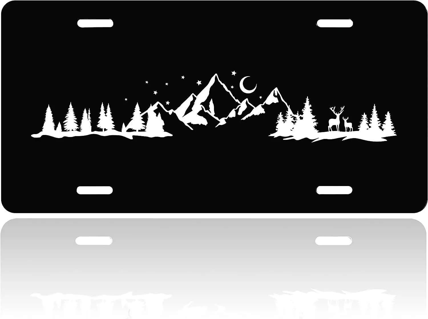 Mountains License Plate Cover Night Moon Deer Mountains License Plate Car Decoration Vanity Tag Stainless Steel License Plate