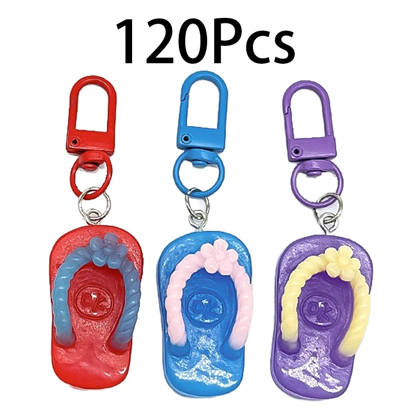 120Pcs Resin Flip-Flop Keychain Sandal Beach Slipper Keychain for Travelers, Surfers and Beach Lovers