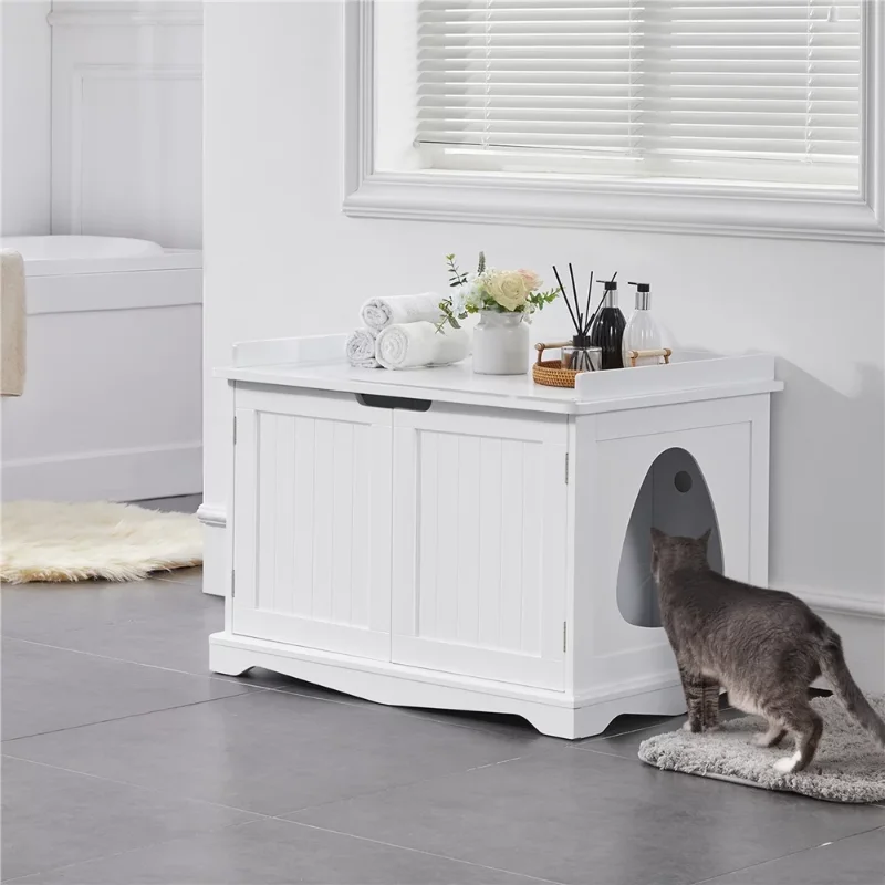 Wooden Cat Litter Box Furniture with Door, Espresso Cat Toys