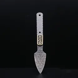 Copper Flower Damascus Steel Tea Knife Small Straight Tea Sword Tea Needle Knife Blank Shovel Knife Billets Semi-finished